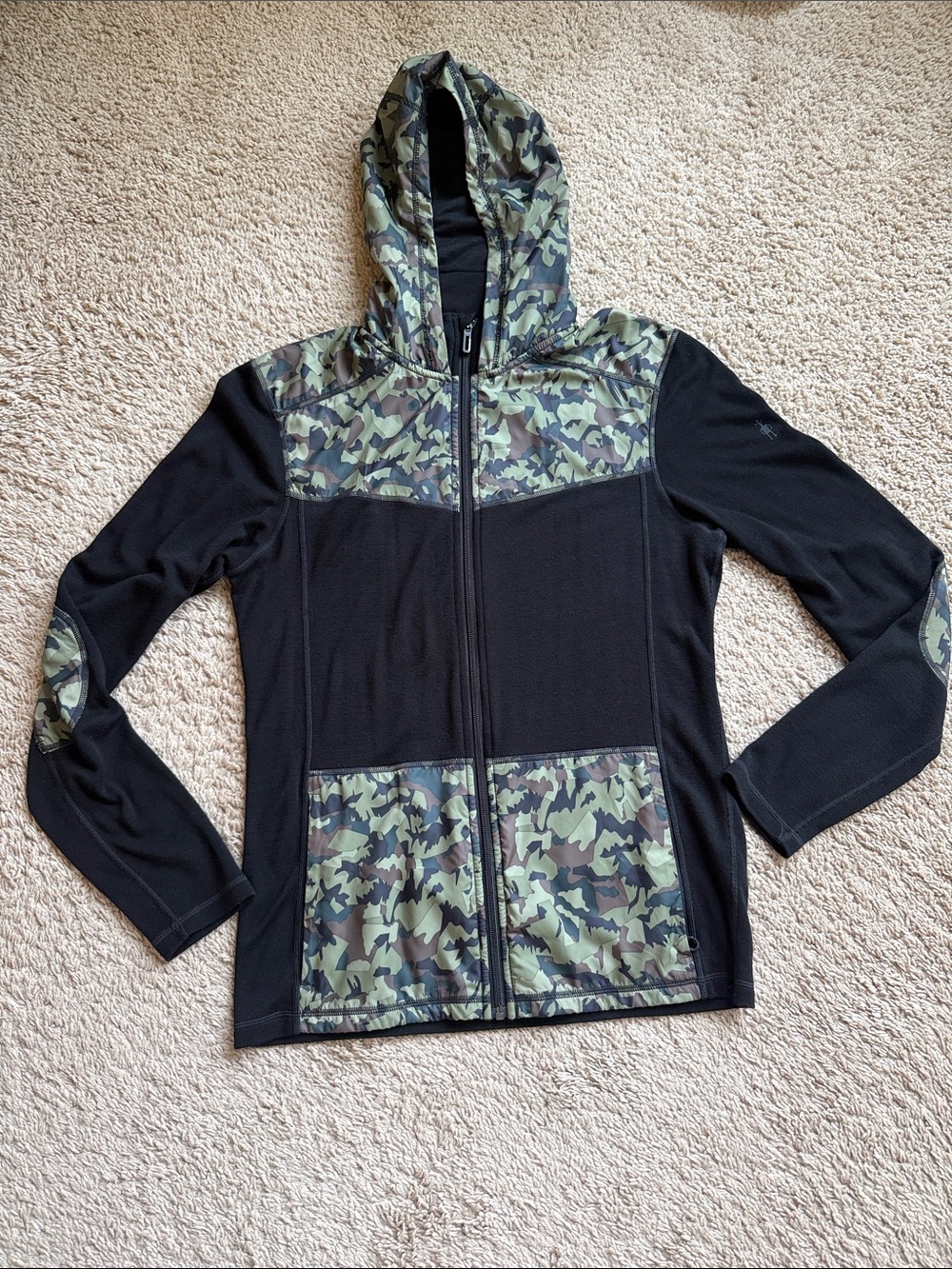 SmartWool Black Camo Full Zip Hooded Jacket